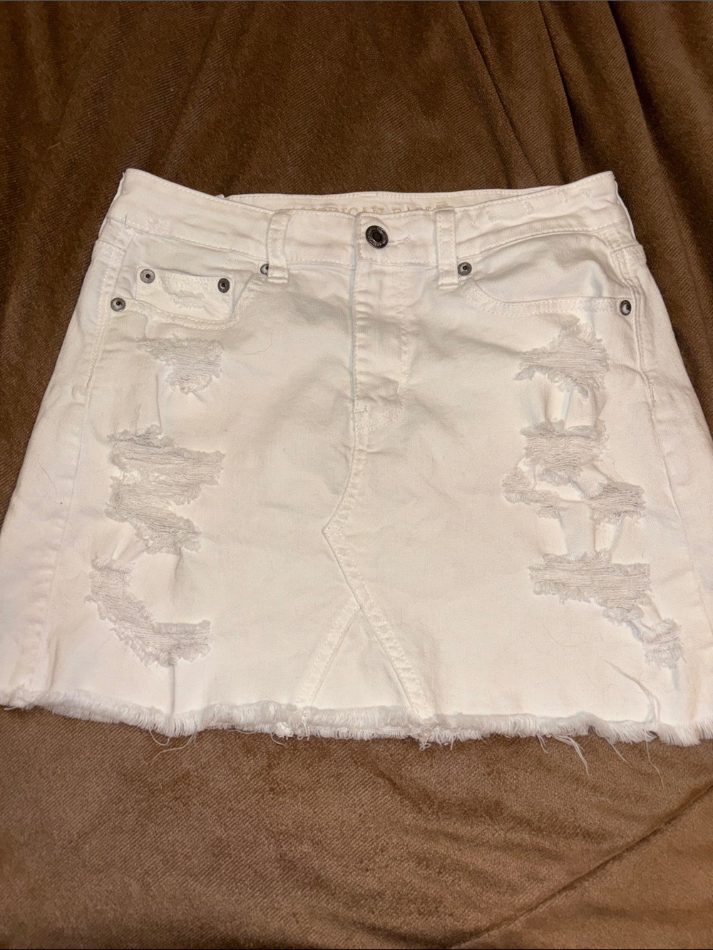 American Eagle Outfitters White Distressed Denim Mini Skirt